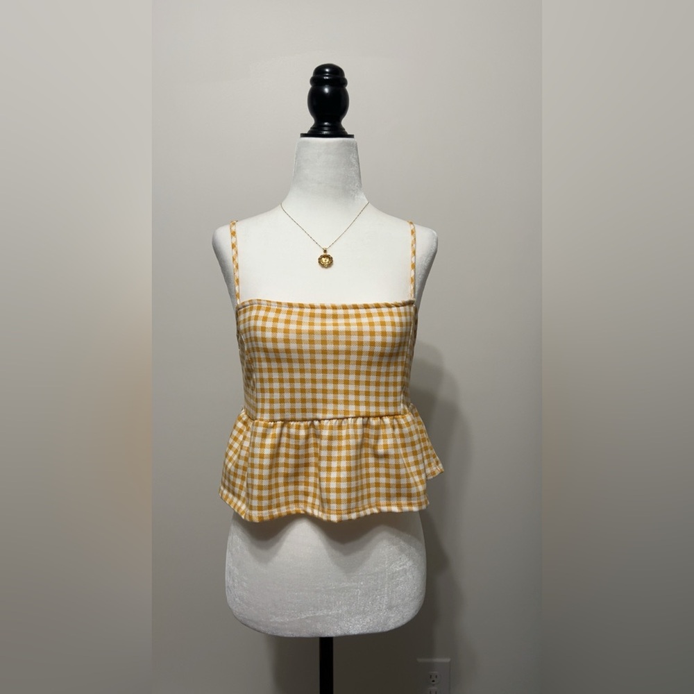 Endless Blu Yellow Gingham Peplum Crop Top